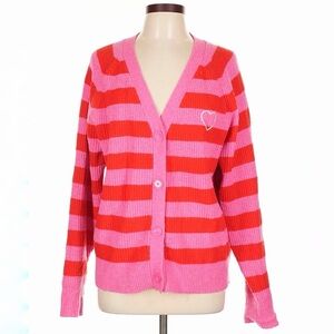 a new day Pink and Red Striped Cardigan